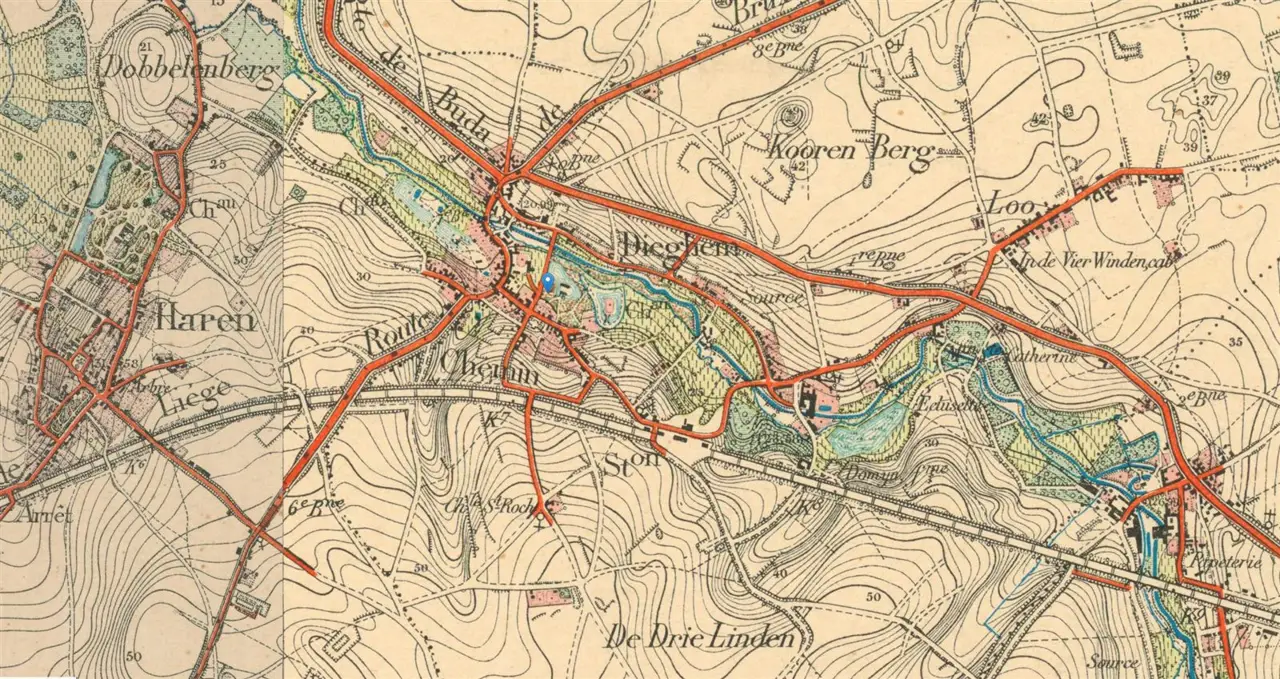 Oude kleurenkaart van Diegem en omgeving.