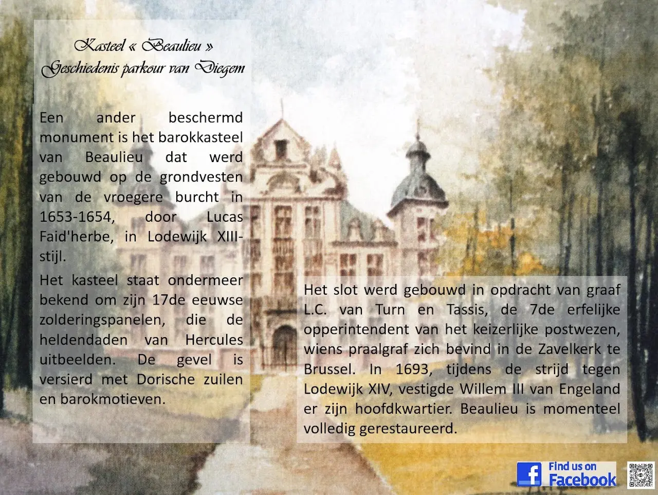 Paneel van het wandelpad over kasteel Beaulieu.