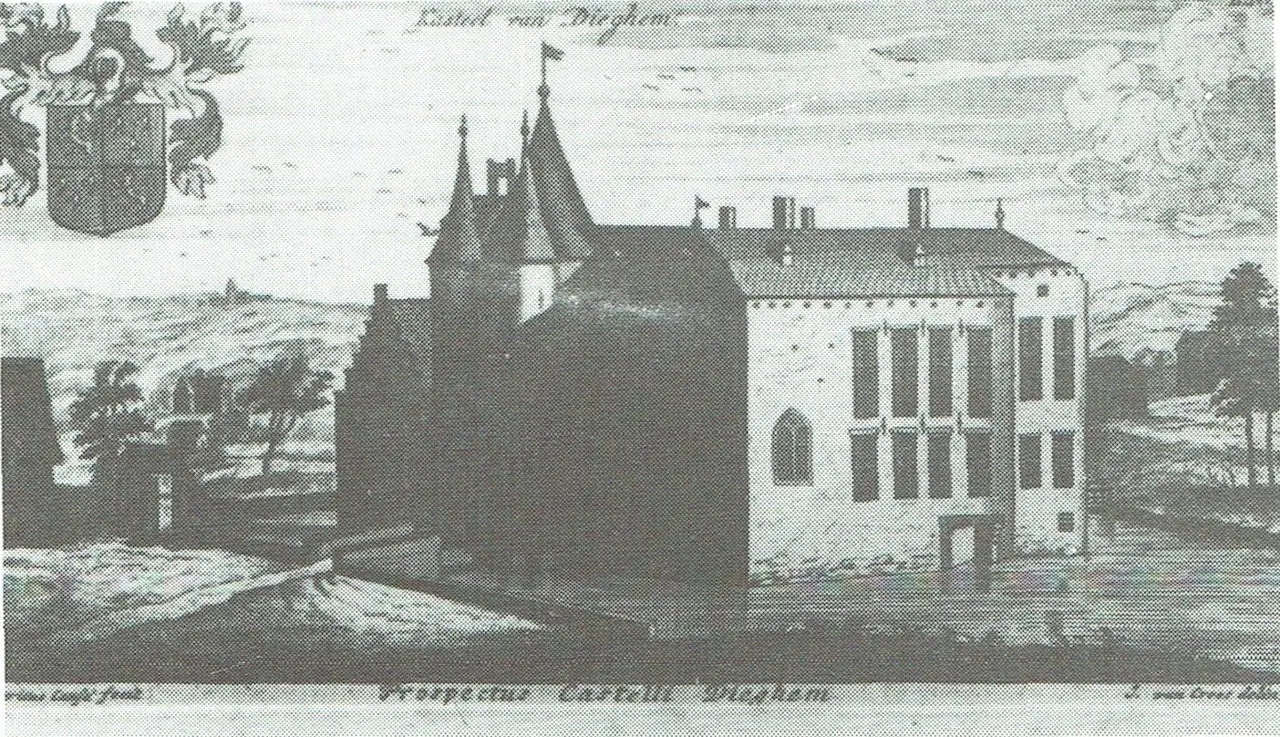 ‘Prospectus Castelli Dieghem’, gravure van 1730 (J. Van Croes, Henricus Causé).