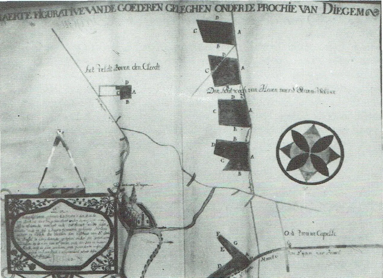 Karte der Güter des Brüsseler Johannesspitals in Diegem (J. De Deken, Landmesser).