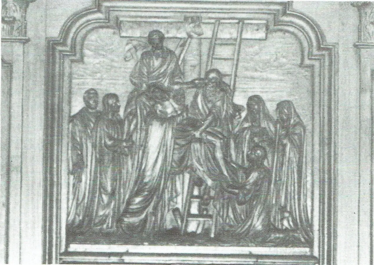 Die dreizehnte Kreuzwegstation, links Pfarrer Ketelbant (1885).