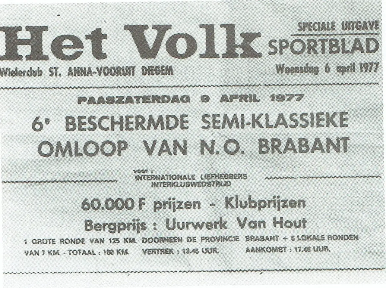 Een eigen sportblad voor de wielerwedstrijd op Paaszaterdag (1977).