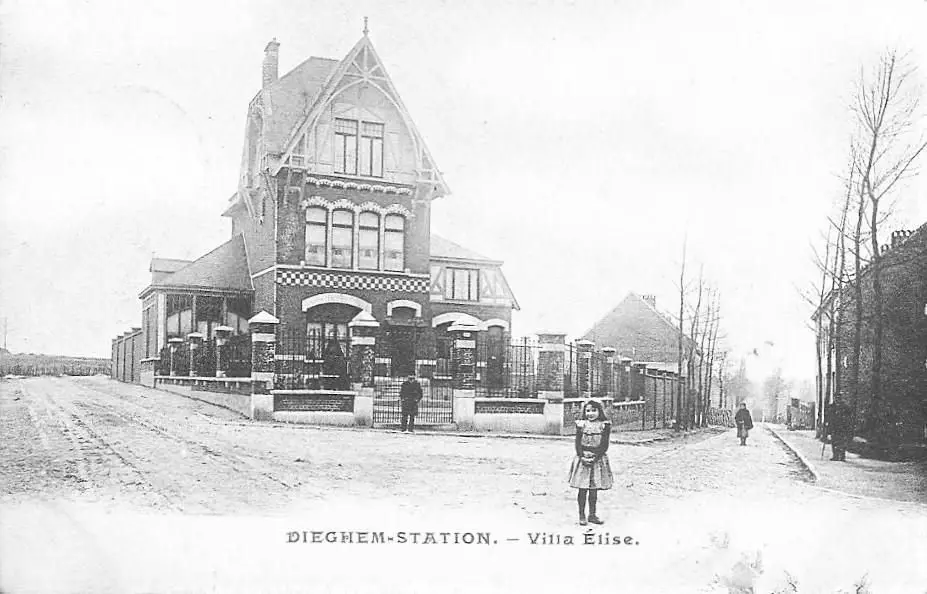 Oude prentkaart: Villa Elise bij het station van Diegem.