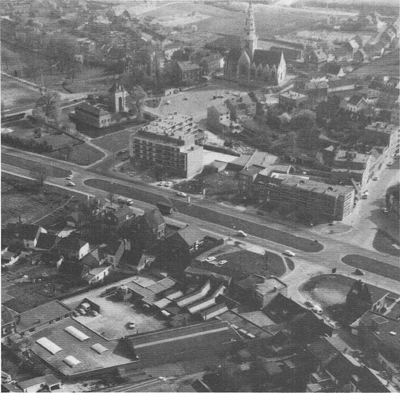 Luchtfoto met zicht op de Woluwelaan (1978).